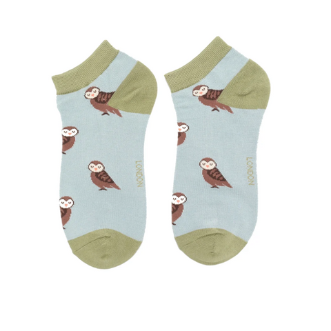 Miss Sparrow Cute Owls Trainer Socks - Duck Egg