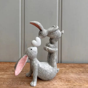 Grey Kissing Bunny Ornament with Heart