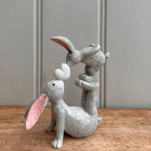 Grey Kissing Bunny Ornament with Heart