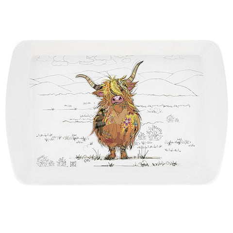 Highland cow design on white scatter tray