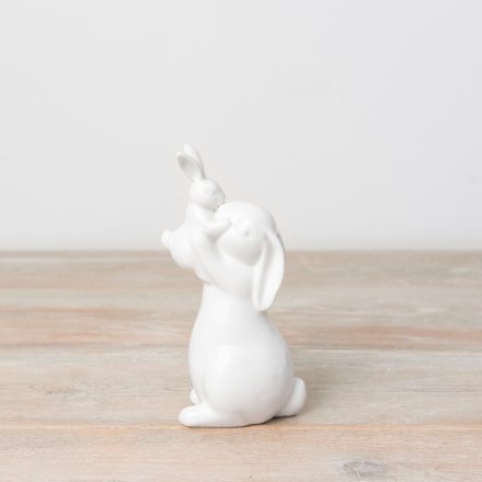 White Ceramic Kissing Bunny Ornament