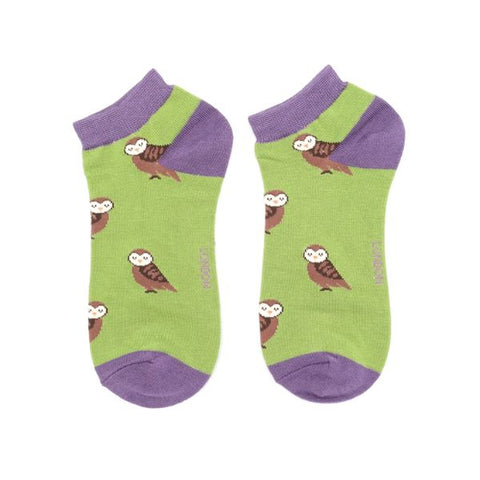 Miss Sparrow Cute Owls Trainer Socks - Green