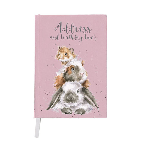 Wrendale Designs address book with rabbit, guinea pig and hamster on a pink background