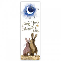 Alex Clark magnetic bookmark featuring two bunnies beneath the moon and stars