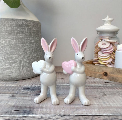 Ceramic Rabbit Ornament With White Heart