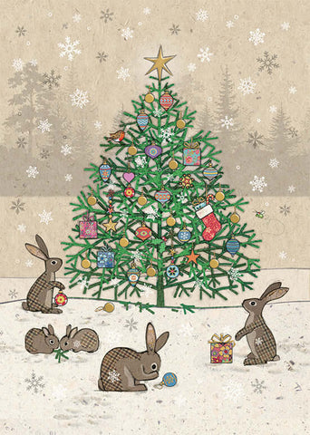 Rabbits Tree Christmas Card by Bug Art - Binky Brothers
