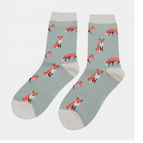 Miss Sparrow Bamboo Duck Egg Foxes Socks - Binky Brothers