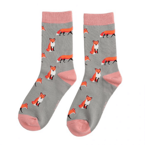 Miss Sparrow Bamboo Foxes Grey Socks - Binky Brothers