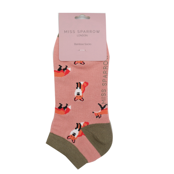 Miss Sparrow Foxes Trainer Socks - Dusky Pink