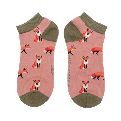 Miss Sparrow Foxes Trainer Socks - Dusky Pink