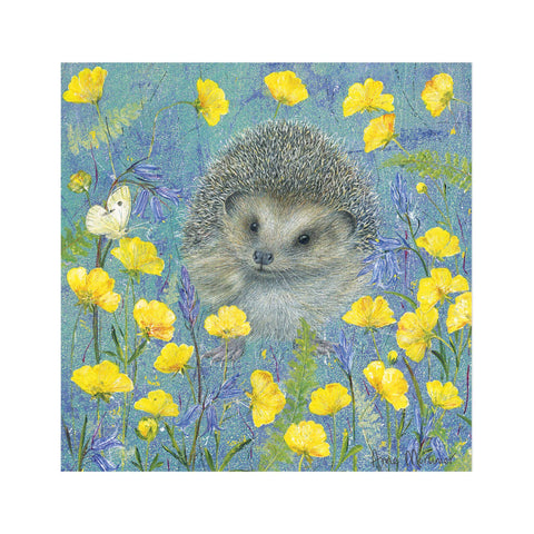 Enchanted Wildlife Hedgehog in Primroses Greeting Card - Binky Brothers