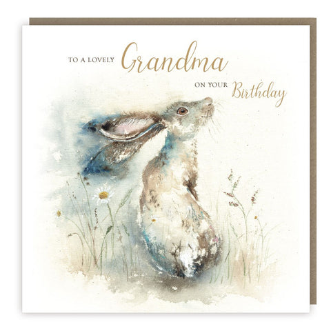 Love Country Grandma birthday card with a hare design