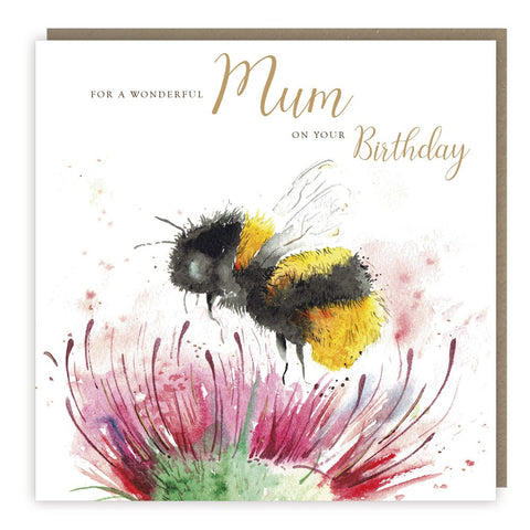 Love Country birthday card for Mum with a bee and thistle design