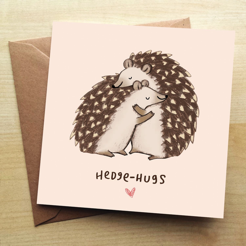 Sophie Corrigan greeting card with two hedgehogs hugging