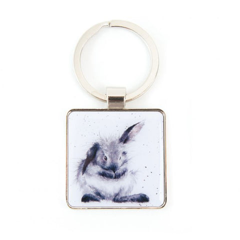 Metal keyring with a fluffy bunny design by Wrendale