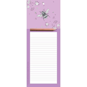 Otter House magnetic memo notepad with a bee and flowers on a purple background