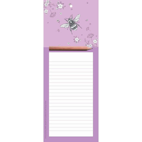 Otter House magnetic memo notepad with a bee and flowers on a purple background