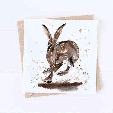 Meg Hawkins Running Hare Greeting Card - Binky Brothers