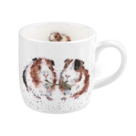 Wrendale Designs fine china mug with a pair of guinea pigs on one side and a single guinea pig on the reverse.