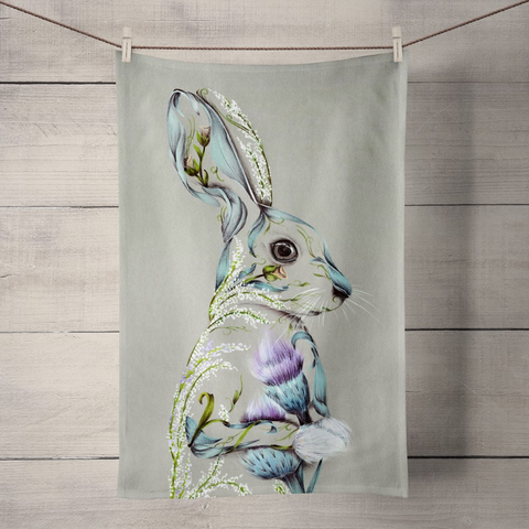 Kat Baxter 'Rustic Hare' Tea Towel
