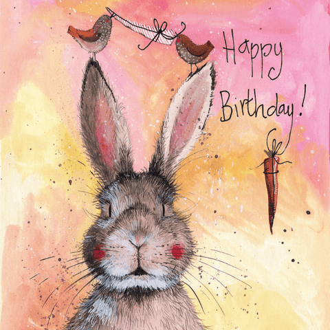 Alex Clark birthday card with a rabbit's face