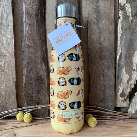 Alex Clark stainless steel water bottle with repeat guinea pig pattern