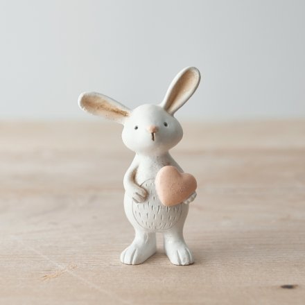 White Rabbit Ornament with Pink Heart 9cm