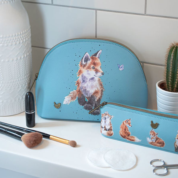 Wrendale Designs turquoise brush bag and cosmetic bag with fox designs